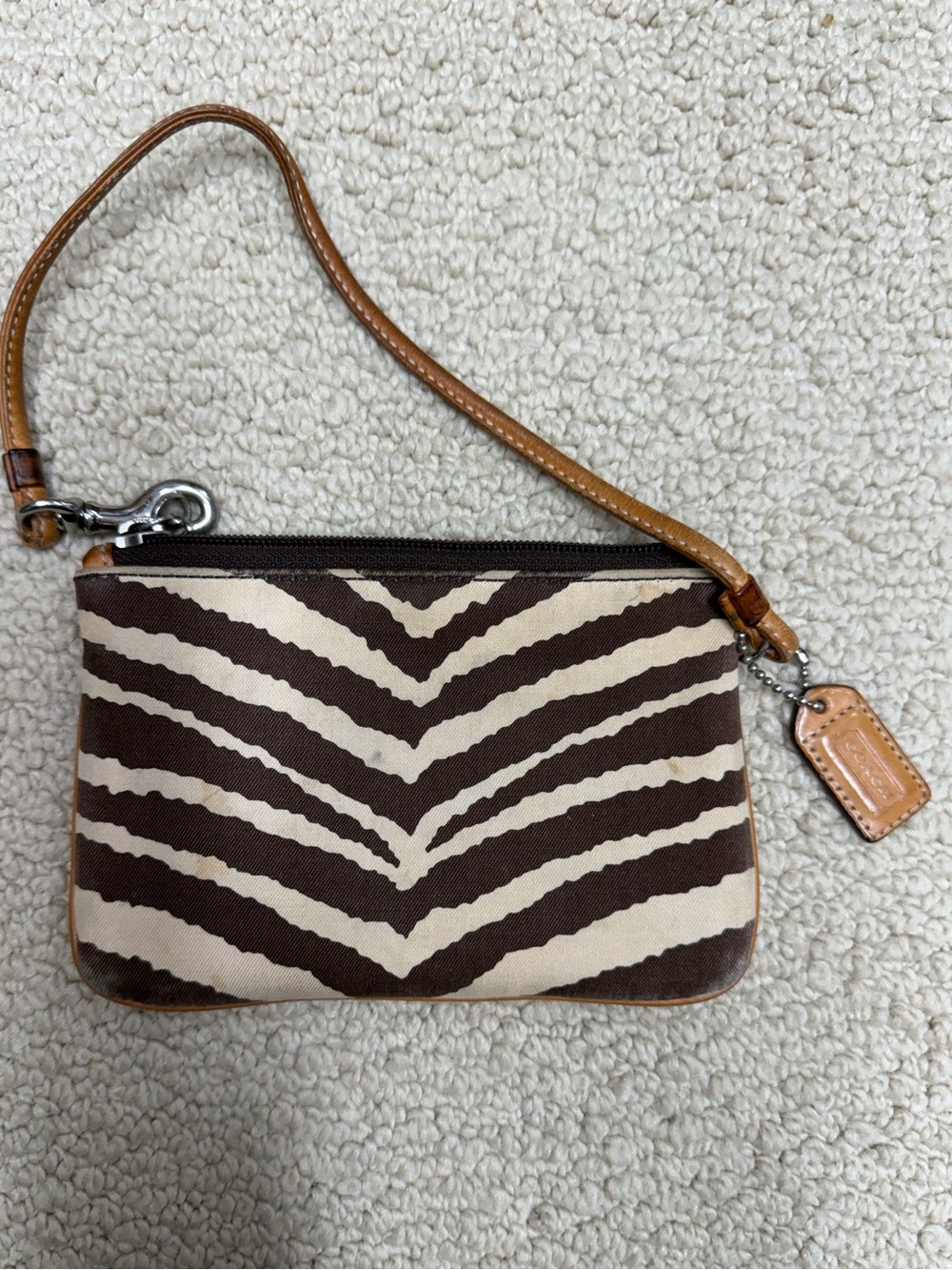 Vintage Coach Leather-Trim Zebra Print Wristlet - Brown & Cream